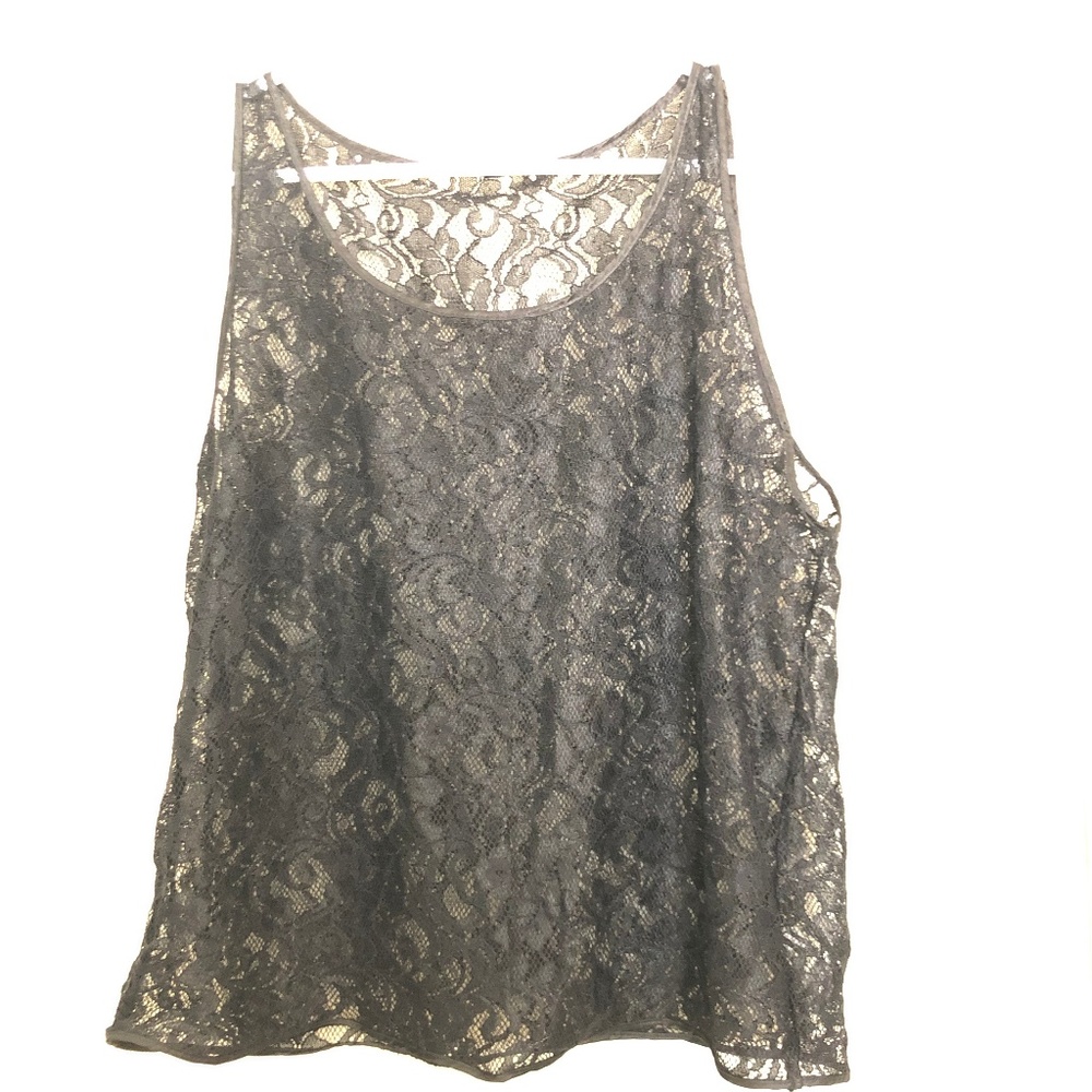 American Apparel Floral Lace Tank Top One Size BLK